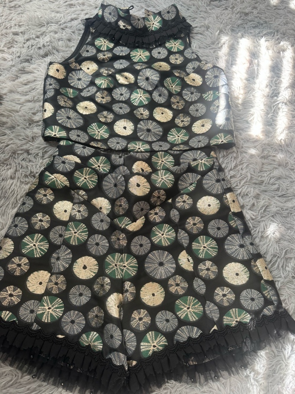 Metallic Circle Print Two-Piece Set - Black & Gold